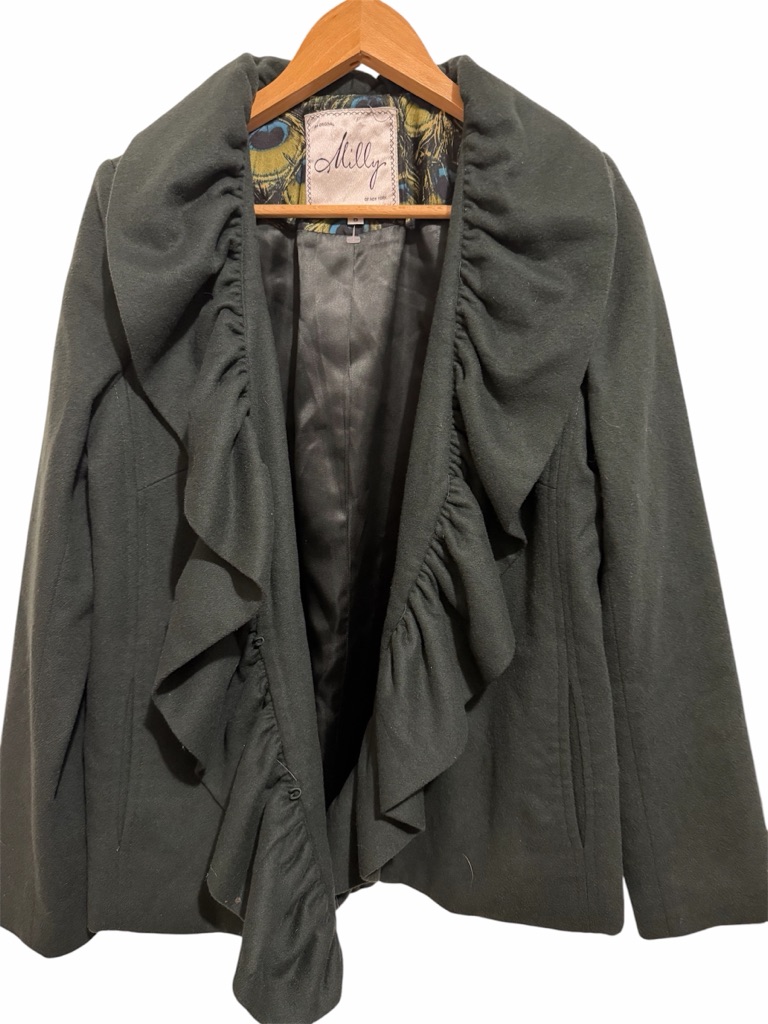 Vintage Milly Of Ny Ruffle Green Wool Jacket Coat